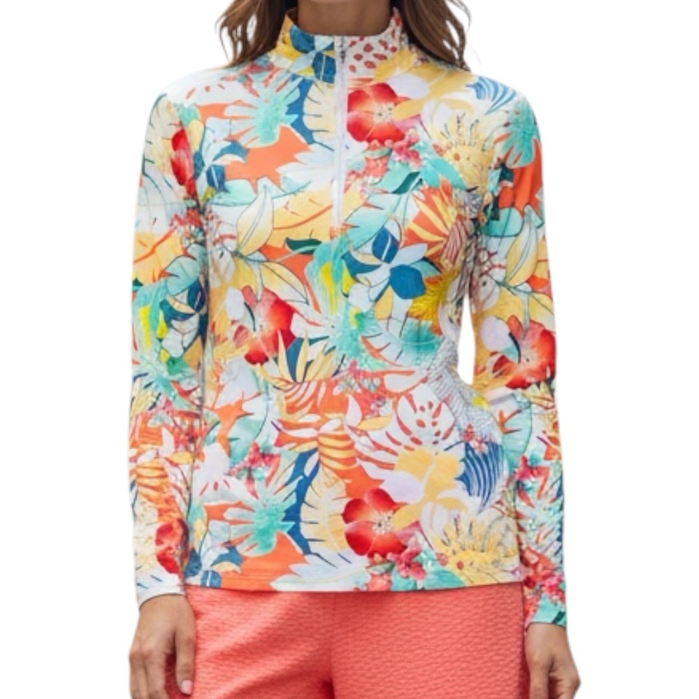 Coconut Row Palm Beach Top Multicolor Tropical Long Sleeve Sz XL